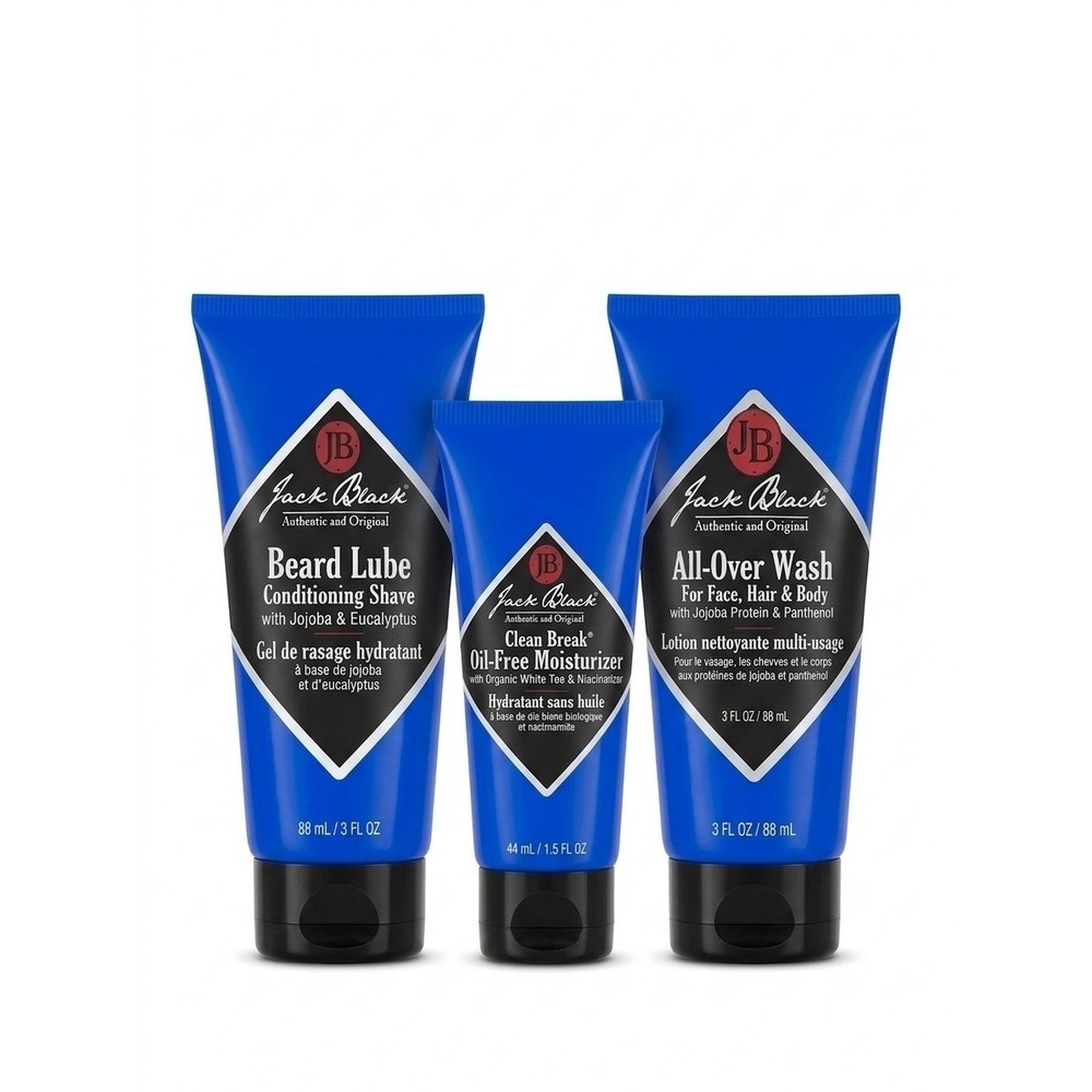 Jack Black Mens Skincare Trio Beard Lube Clean Break Moisturizer All-Over Wash